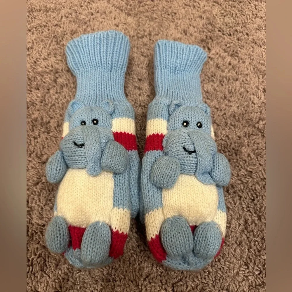 Youth Knit Elephant Mittens Cozy Winter Novelty Animal Gloves
